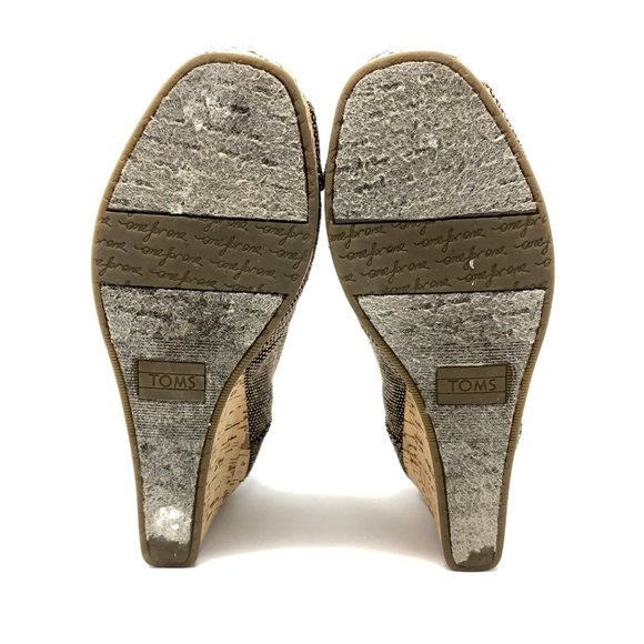 Toms Toe Peep Wedges Classics Metallic Tweed Sz 7 - Picture 7 of 8